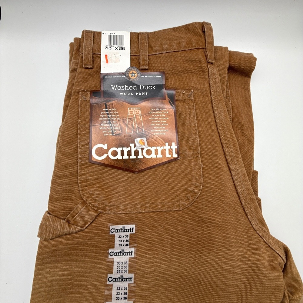 Carhartt B11 Washed Duck Work‎ Pants Brown 33x36 Canvas Carpenter USA NOS NWT